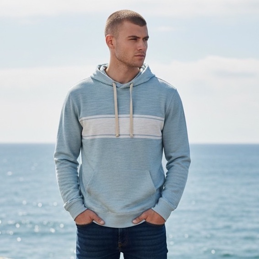 Faherty Sunwashed Organic Cotton Hoodie Men Small Light Blue Striped MQU2410-SSF